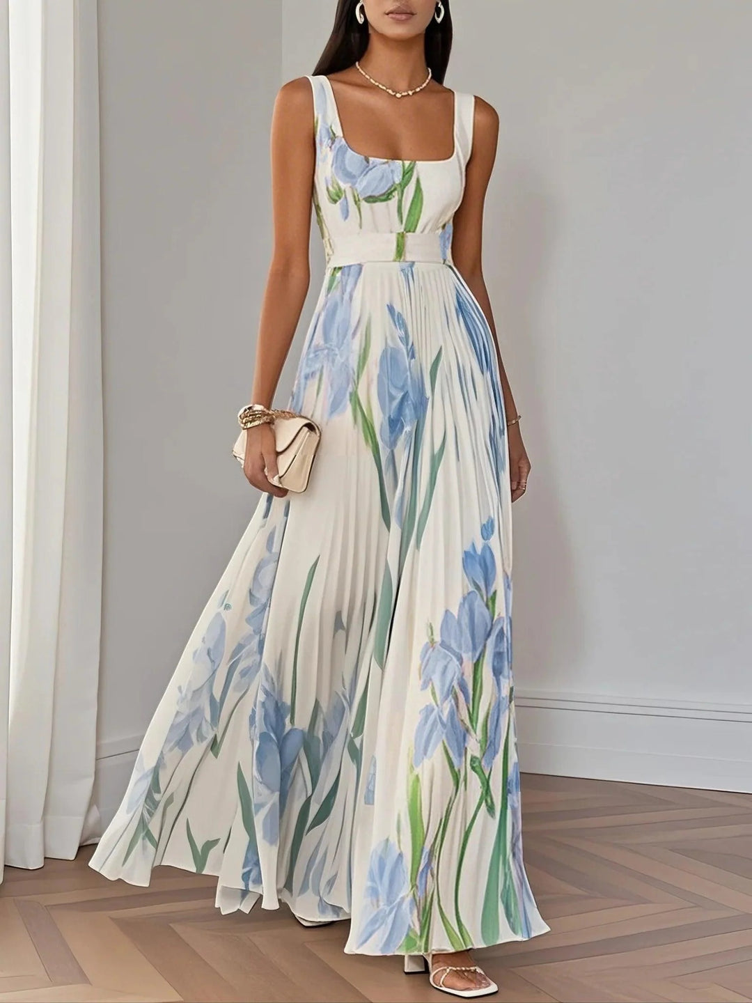 Karen Elegant Floral Chiffon A-Line Maxi Dress