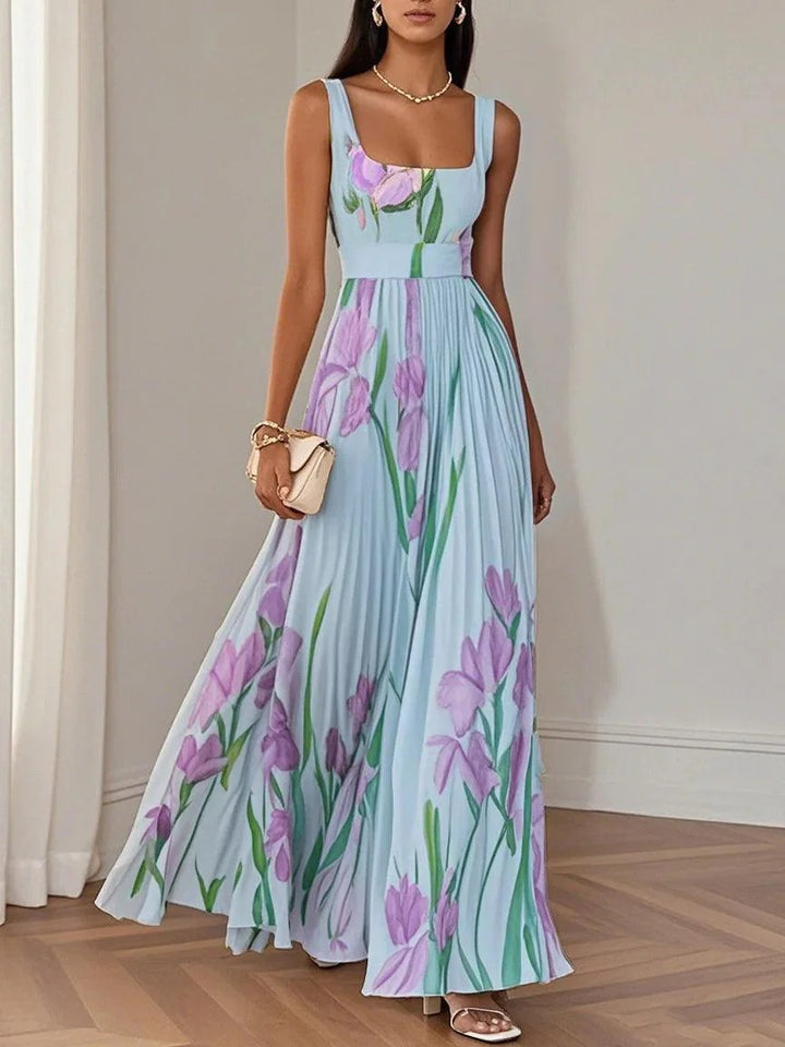 Karen Elegant Floral Chiffon A-Line Maxi Dress