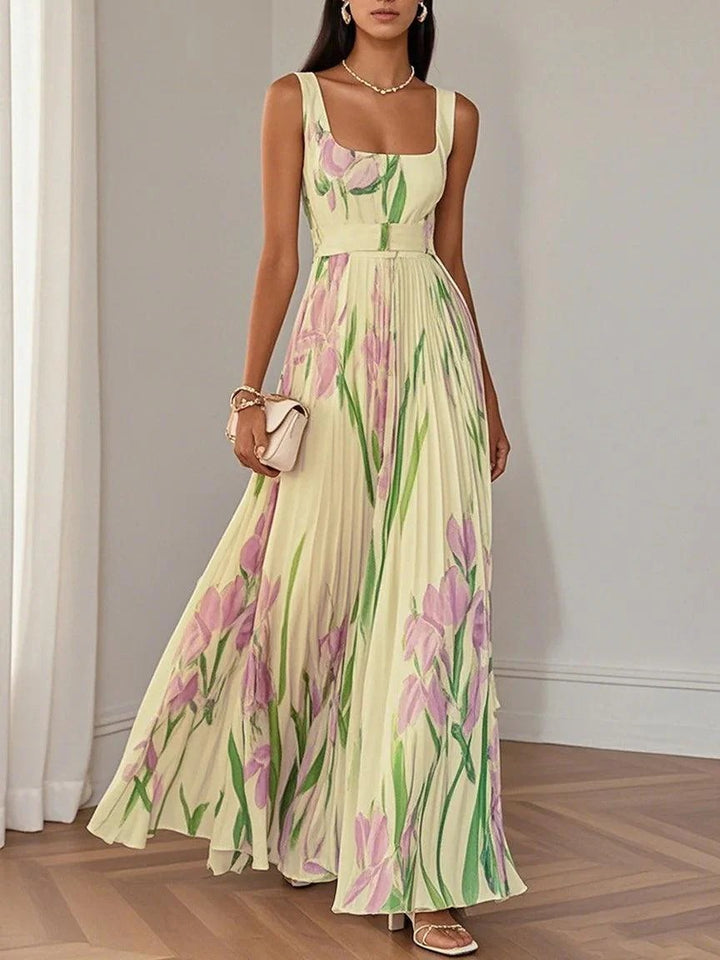 Karen Elegant Floral Chiffon A-Line Maxi Dress