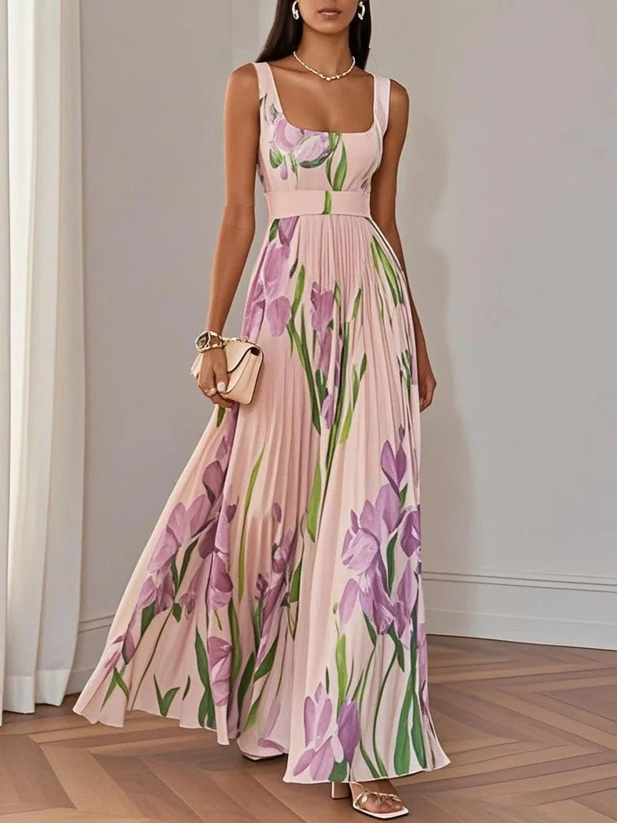 Karen Elegant Floral Chiffon A-Line Maxi Dress