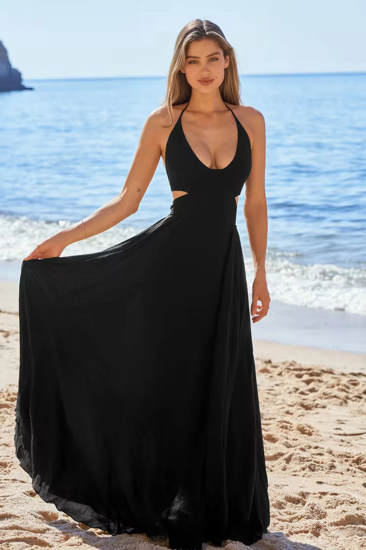 Eliza Elegant Black Halterneck Cutout Dress