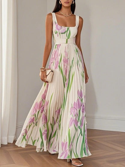 Karen Elegant Floral Chiffon A-Line Maxi Dress