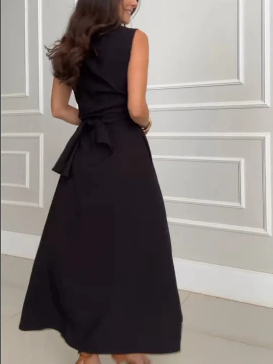 Amelia Elegant Single-Breasted Tie Midi Shirt Dress