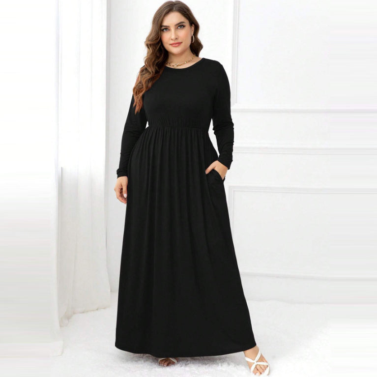 Elegant Plus Size Solid Dress with Hidden Pockets