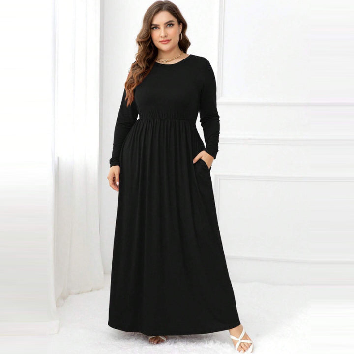 Elegant Plus Size Solid Dress with Hidden Pockets