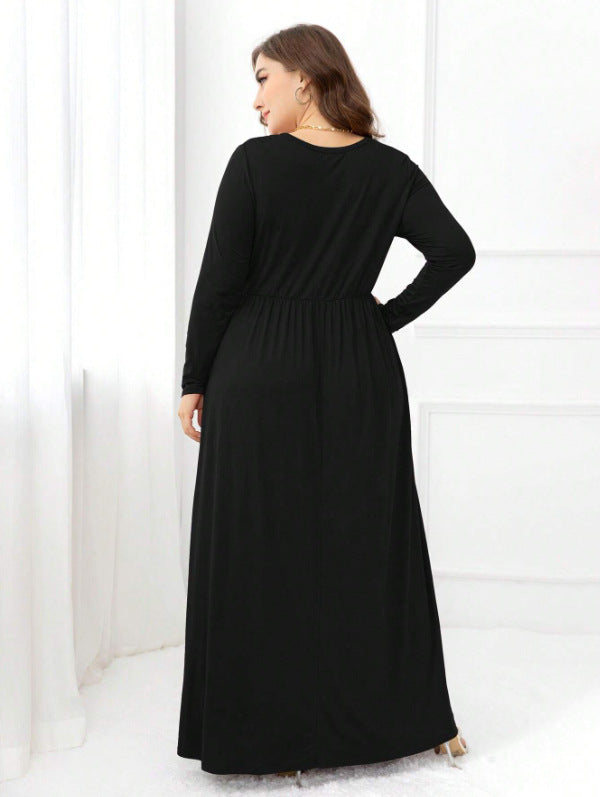 Elegant Plus Size Solid Dress with Hidden Pockets