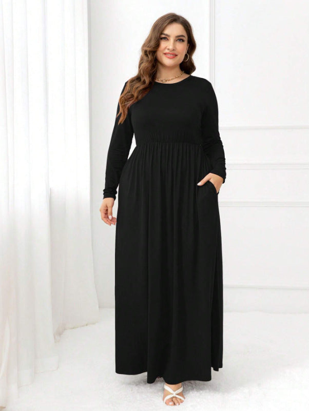 Elegant Plus Size Solid Dress with Hidden Pockets