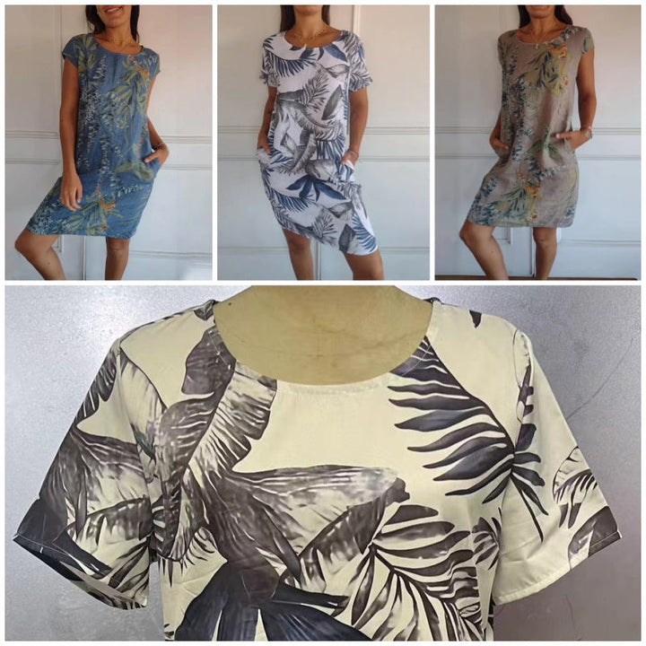 Women's round-neck botanical print dress