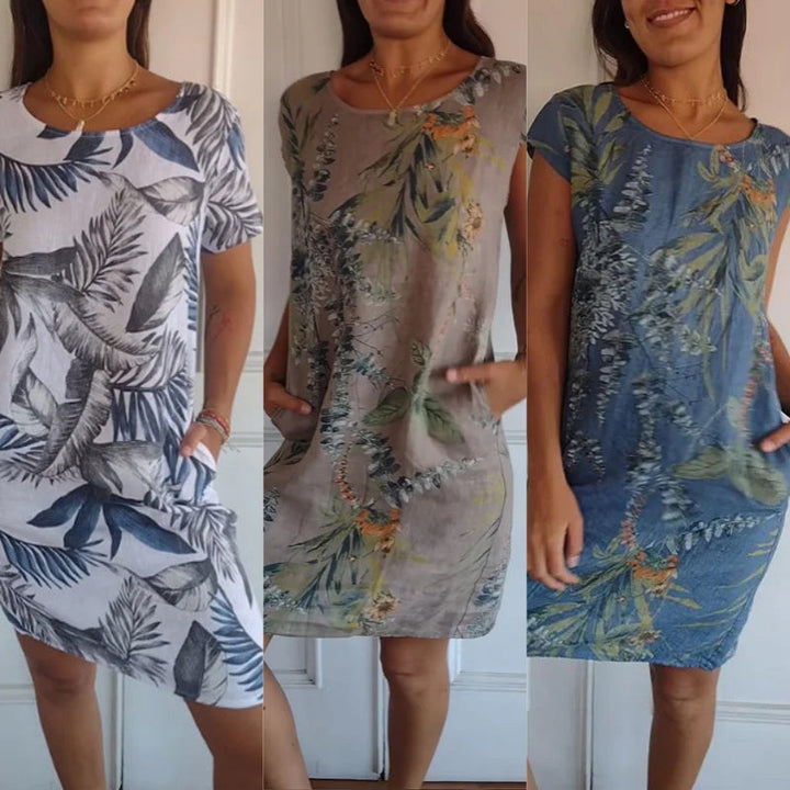 Women's round-neck botanical print dress
