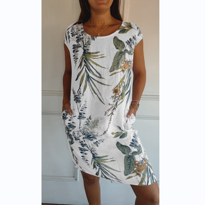 Women's round-neck botanical print dress