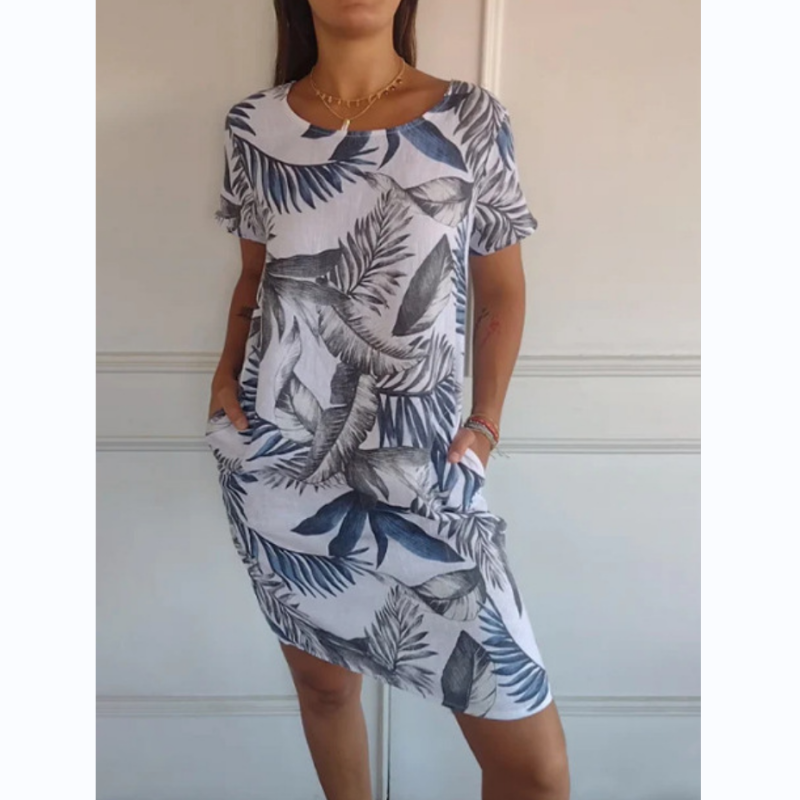 Women's round-neck botanical print dress
