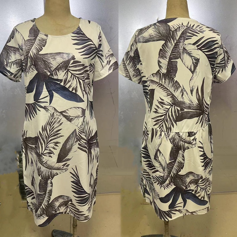 Women's round-neck botanical print dress