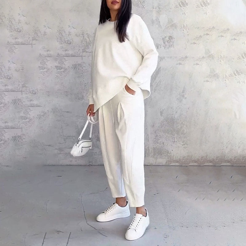 Long-sleeve top with round neck & Pants 2-piece set