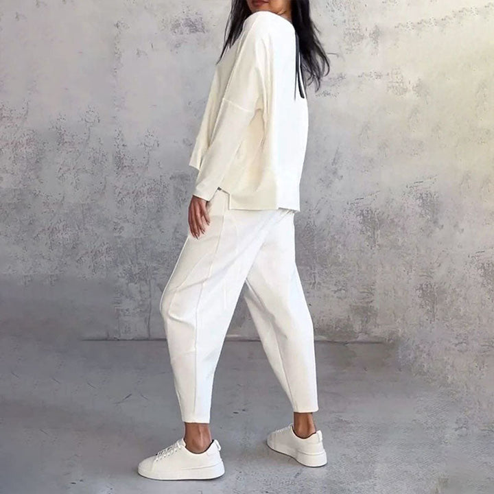 Long-sleeve top with round neck & Pants 2-piece set