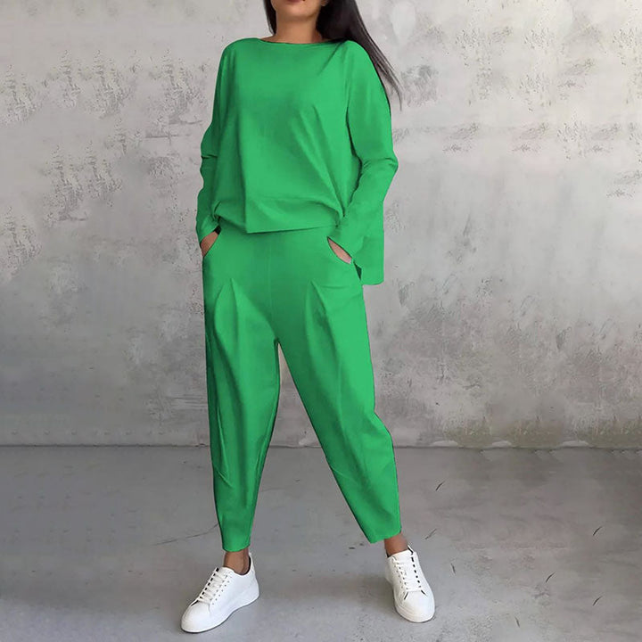 Long-sleeve top with round neck & Pants 2-piece set