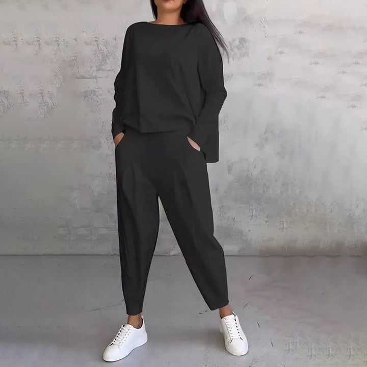 Long-sleeve top with round neck & Pants 2-piece set