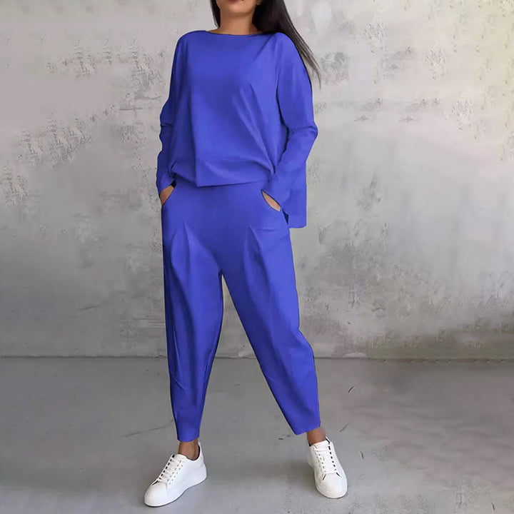 Long-sleeve top with round neck & Pants 2-piece set