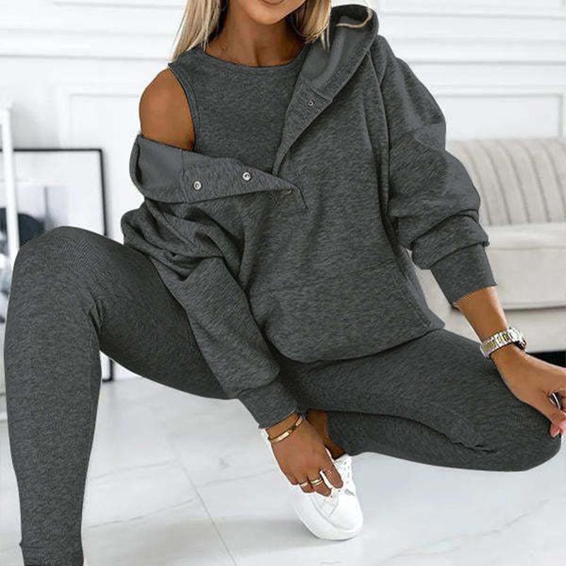 3-piece set for women, hooded sweater, slim vest, and pants, for everyday sport, 2025