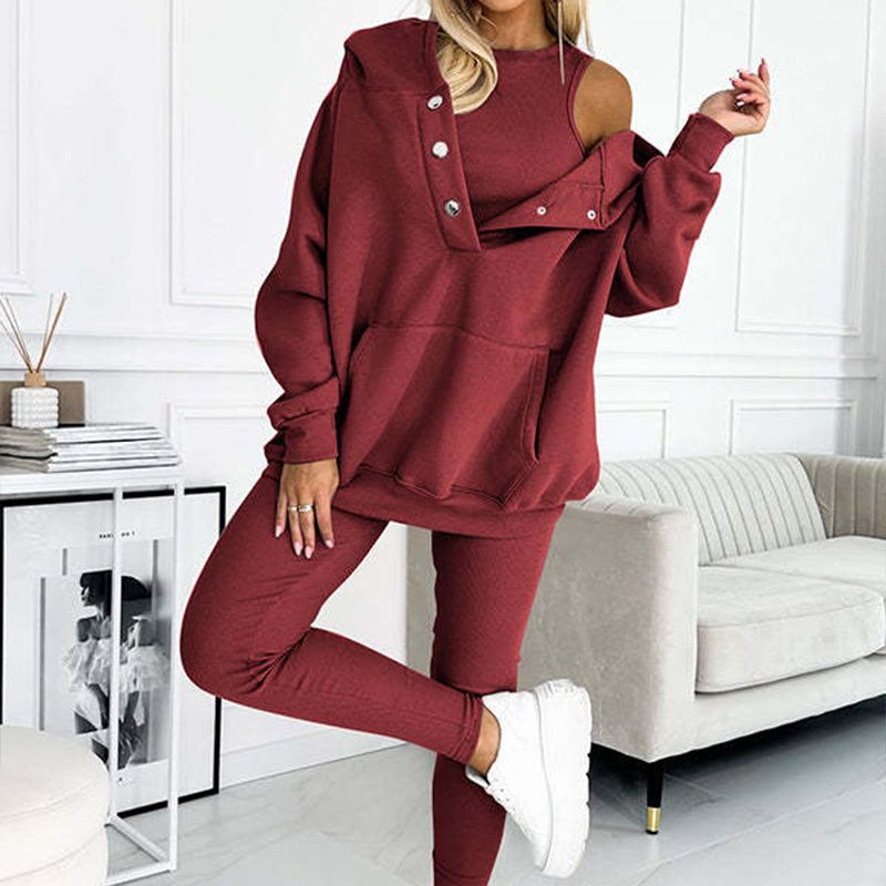 3-piece set for women, hooded sweater, slim vest, and pants, for everyday sport, 2025