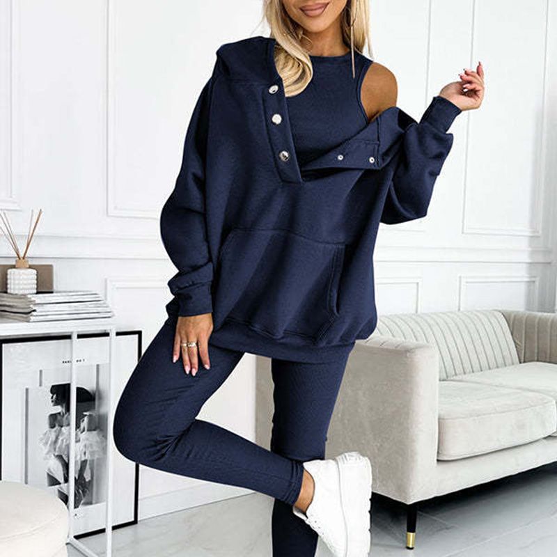 3-piece set for women, hooded sweater, slim vest, and pants, for everyday sport, 2025