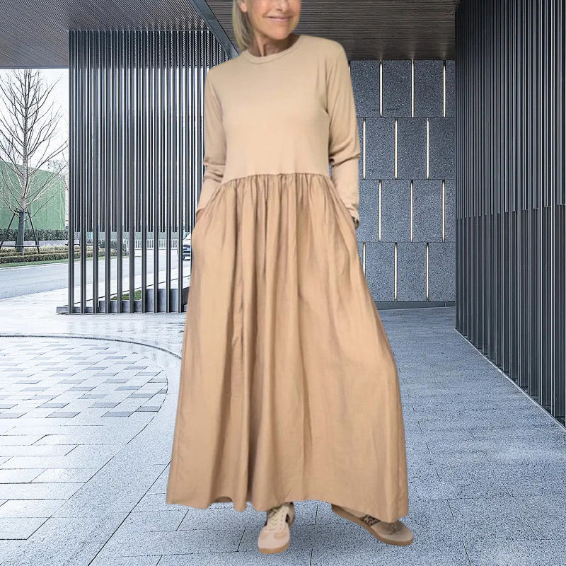 Flowy knit midi dress with long sleeves
