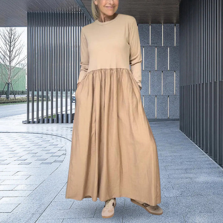 Flowy knit midi dress with long sleeves