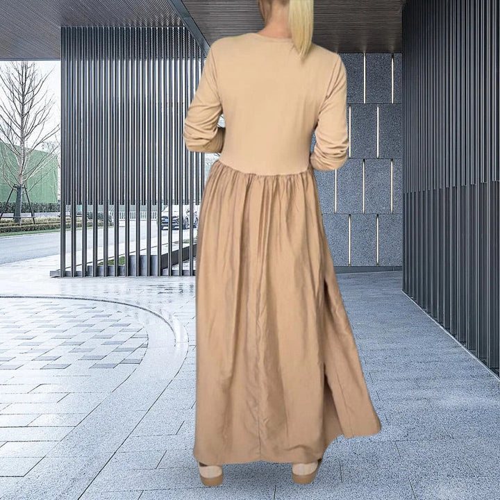 Flowy knit midi dress with long sleeves