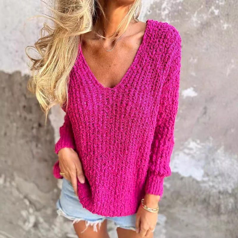 Deep V-Neck Knit Sweater
