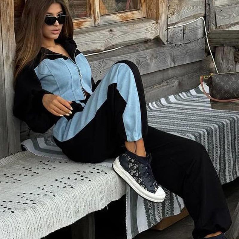 2-piece set featuring a trendy patchwork top and wide-leg pants
