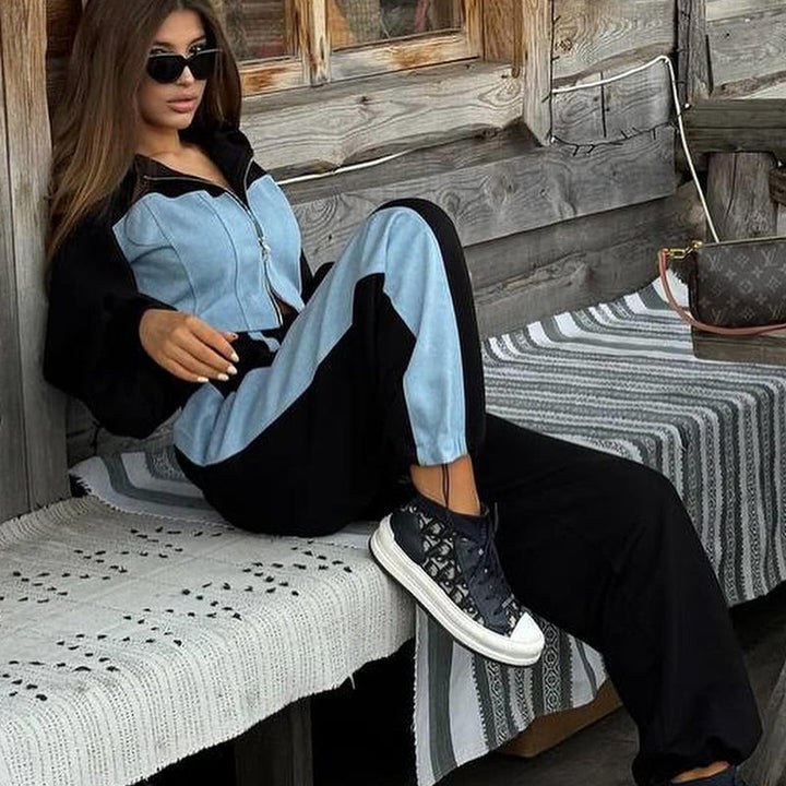 2-piece set featuring a trendy patchwork top and wide-leg pants