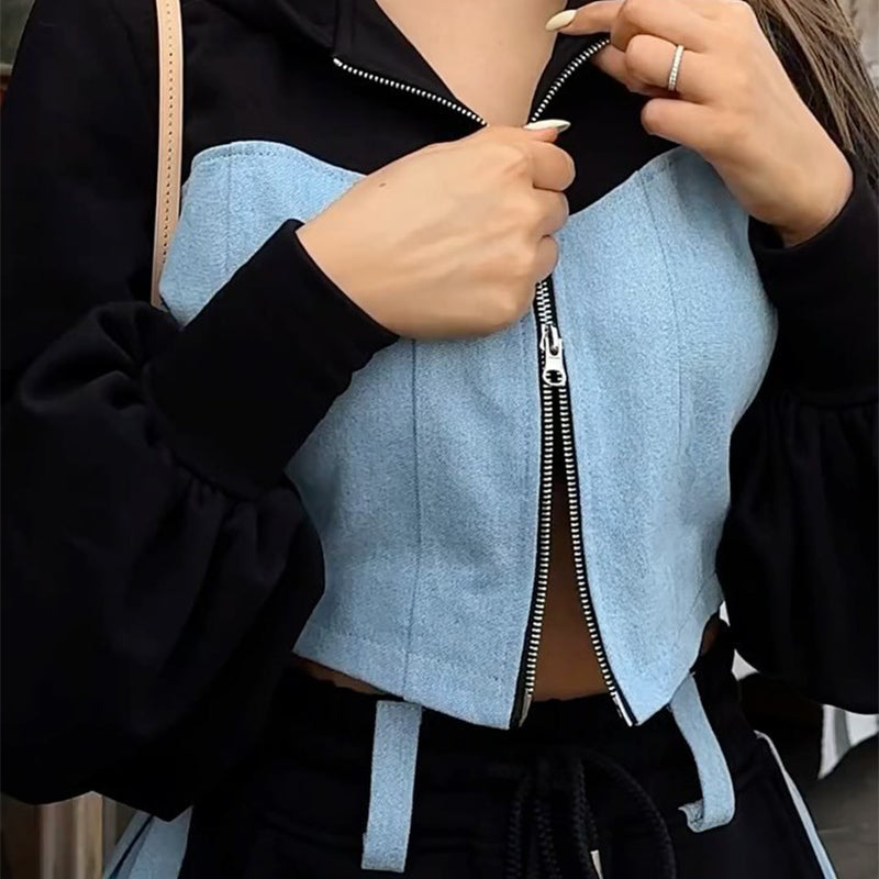 2-piece set featuring a trendy patchwork top and wide-leg pants