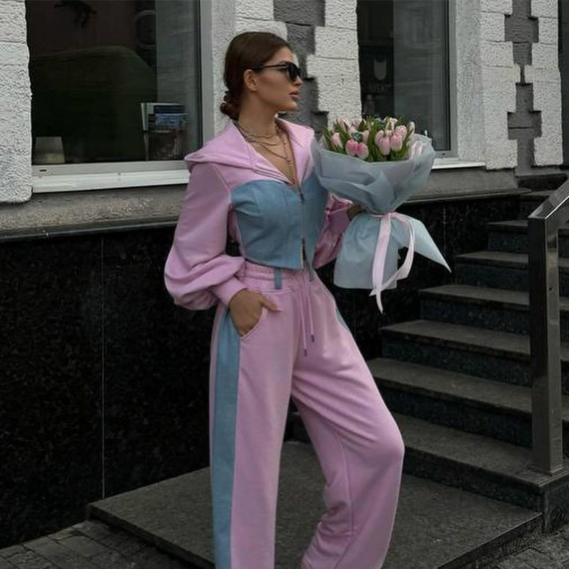 2-piece set featuring a trendy patchwork top and wide-leg pants