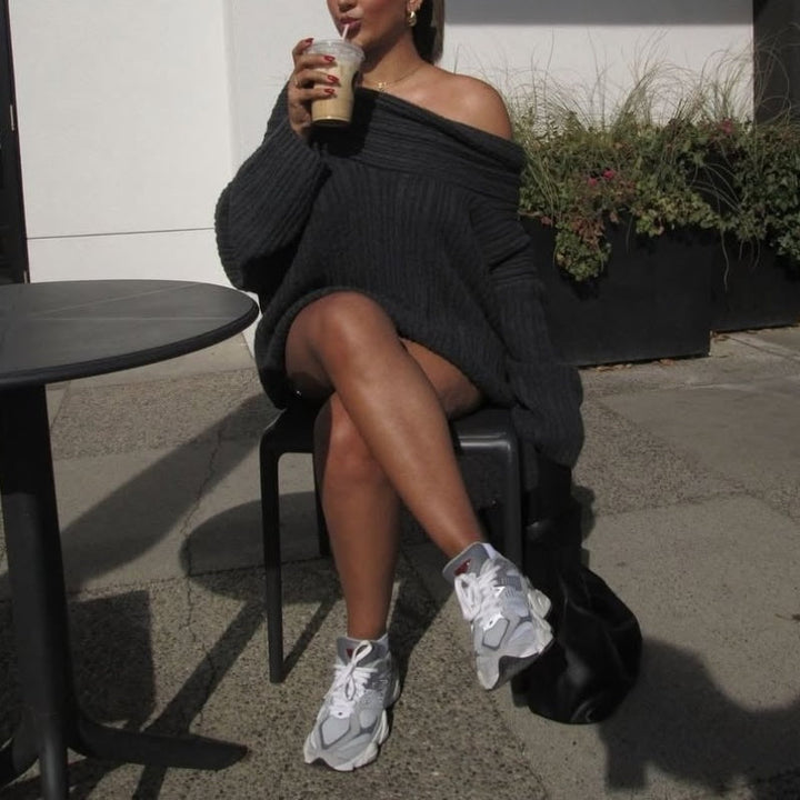 Cozy Oversized Sweater with Off-the-Shoulder