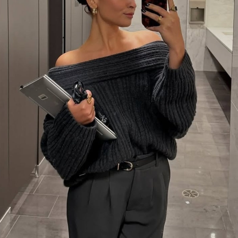Cozy Oversized Sweater with Off-the-Shoulder