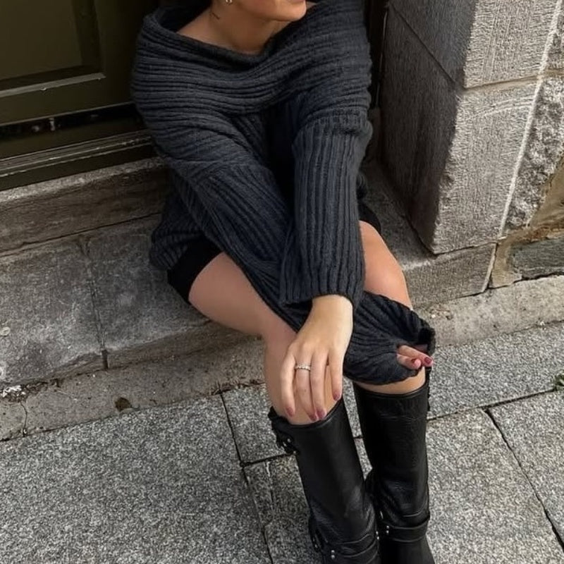 Cozy Oversized Sweater with Off-the-Shoulder