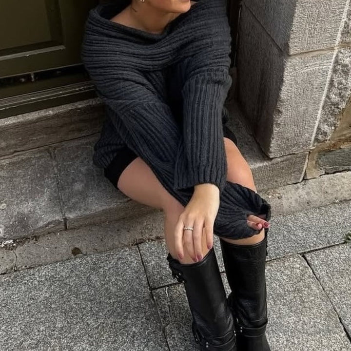Cozy Oversized Sweater with Off-the-Shoulder
