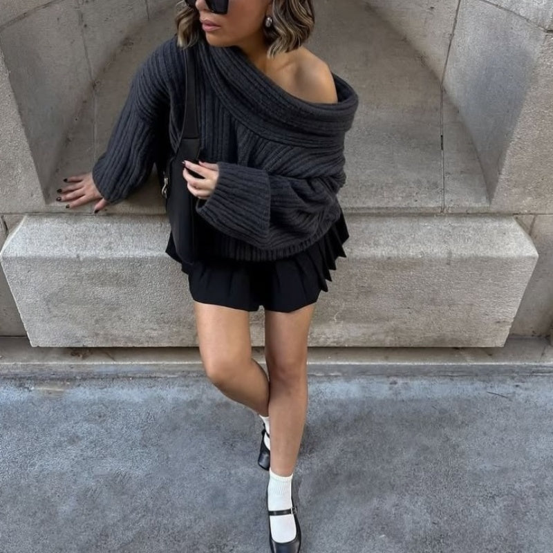 Cozy Oversized Sweater with Off-the-Shoulder