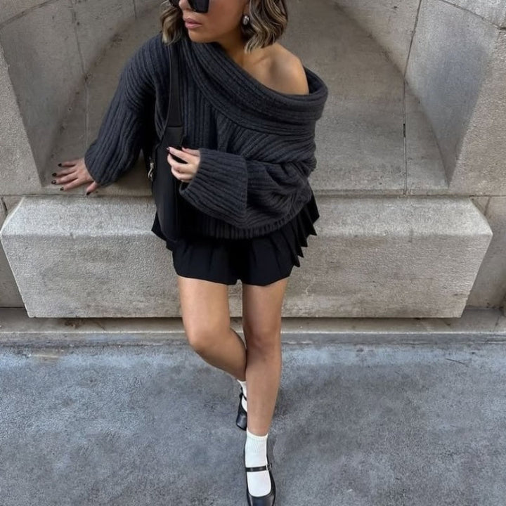 Cozy Oversized Sweater with Off-the-Shoulder