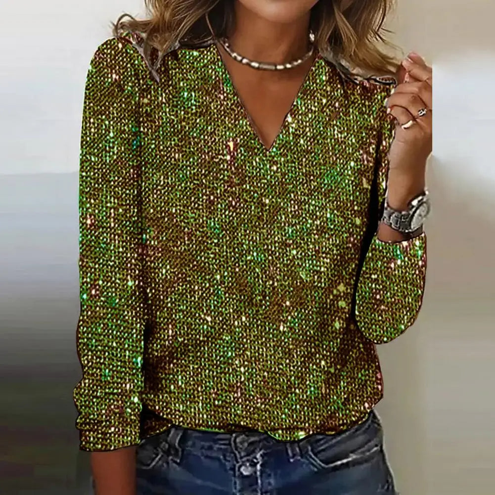 Sparkling jumper with V-neckline