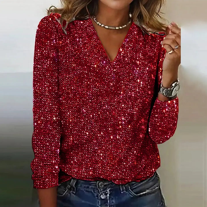 Sparkling jumper with V-neckline